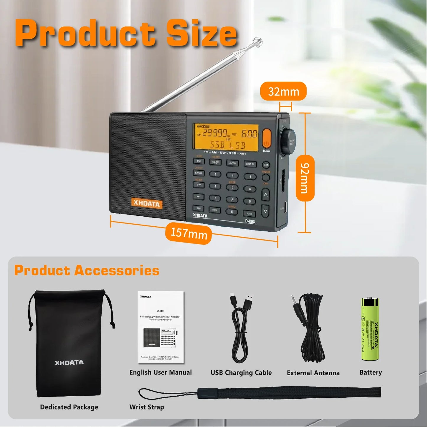 XHDATA D808 Multiband Radio Long Range AM FM SW MW