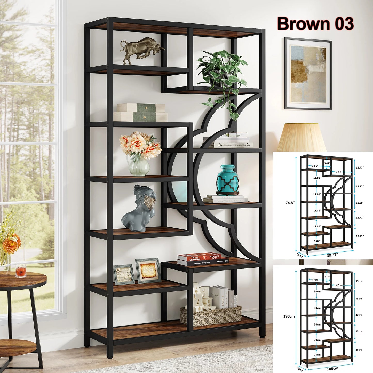 Tribesigns 5 Tier Industrial Bookshelf Etagere Freestanding Bookcase