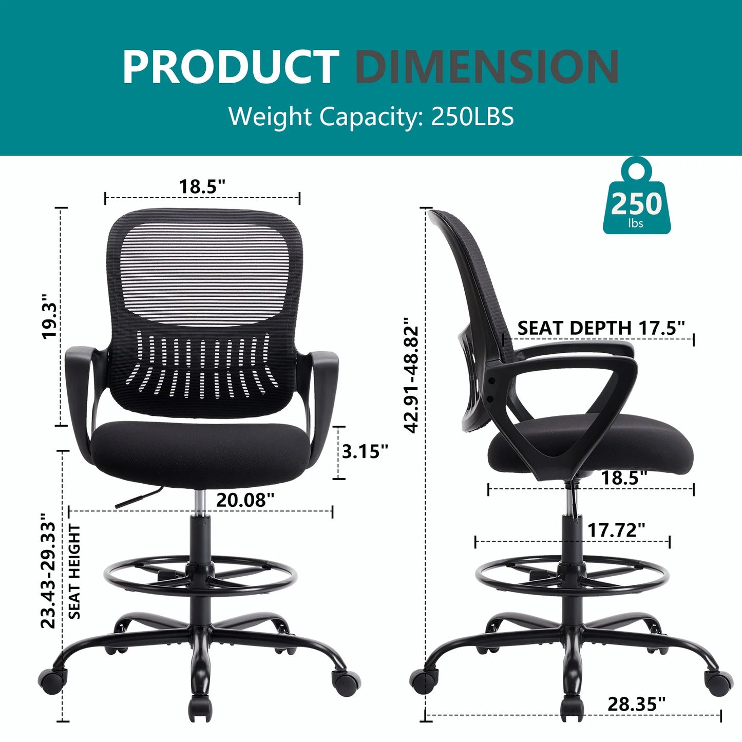 JHK Ergonomic Mesh Backrest Office Chair With Adjustable Height Wheels