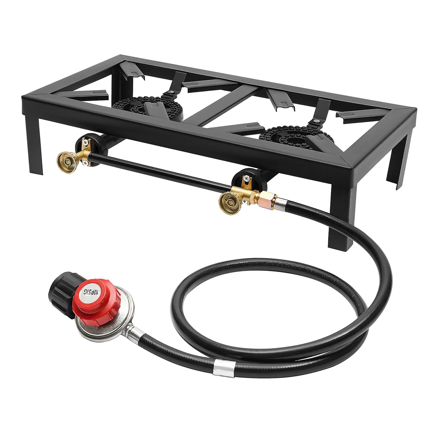 8000W Portable Double Burner Outdoor Gas Stove With 0 To 10 PSI Regulator Hose