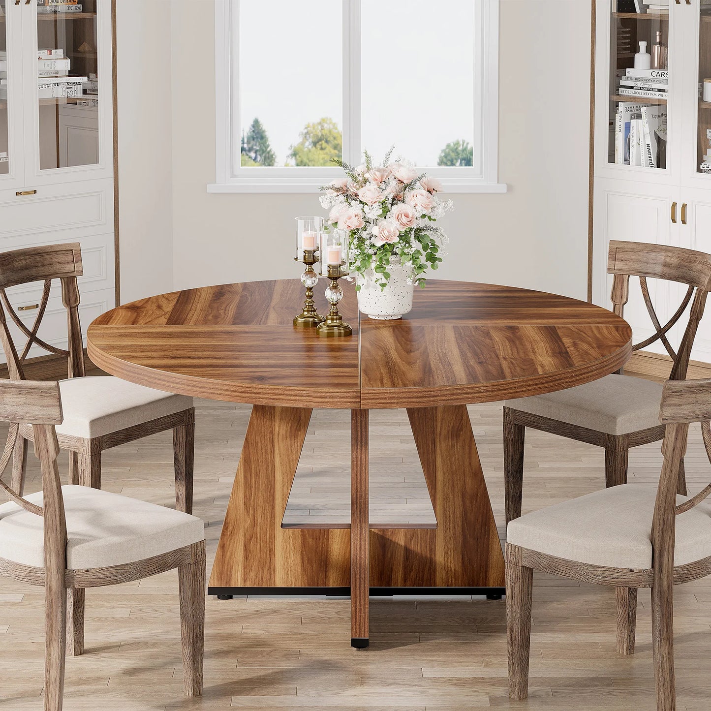 Tribesigns Round Dining Table for Four Kitchen Farmhouse Dining Room