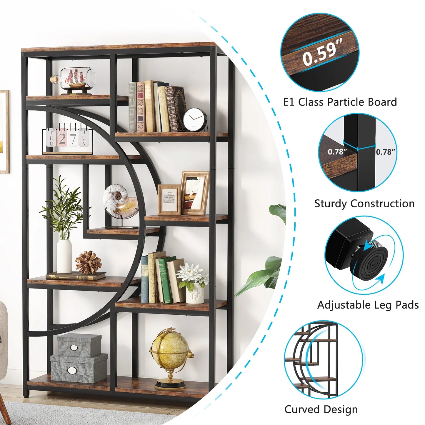 Tribesigns 5 Tier Industrial Bookshelf Etagere Freestanding Bookcase