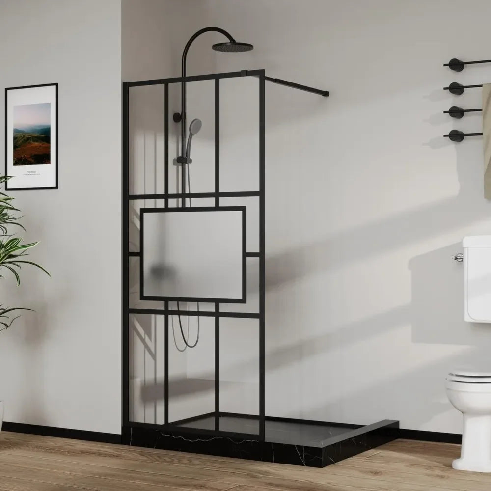 XMSJ Glass Shower Door With Fixed Framed Tempered Glass