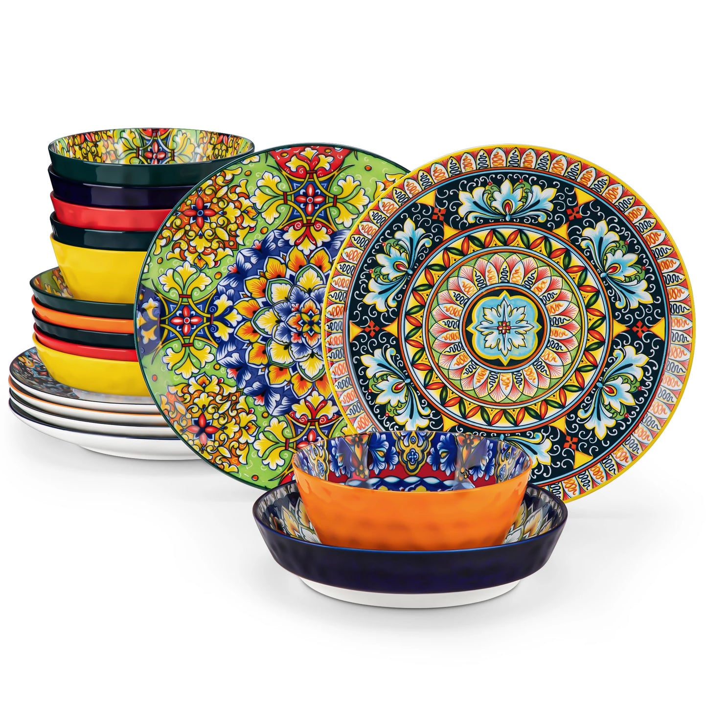 MALACASA Ceramic Dinnerware Set Bohemian Style Tableware for Six