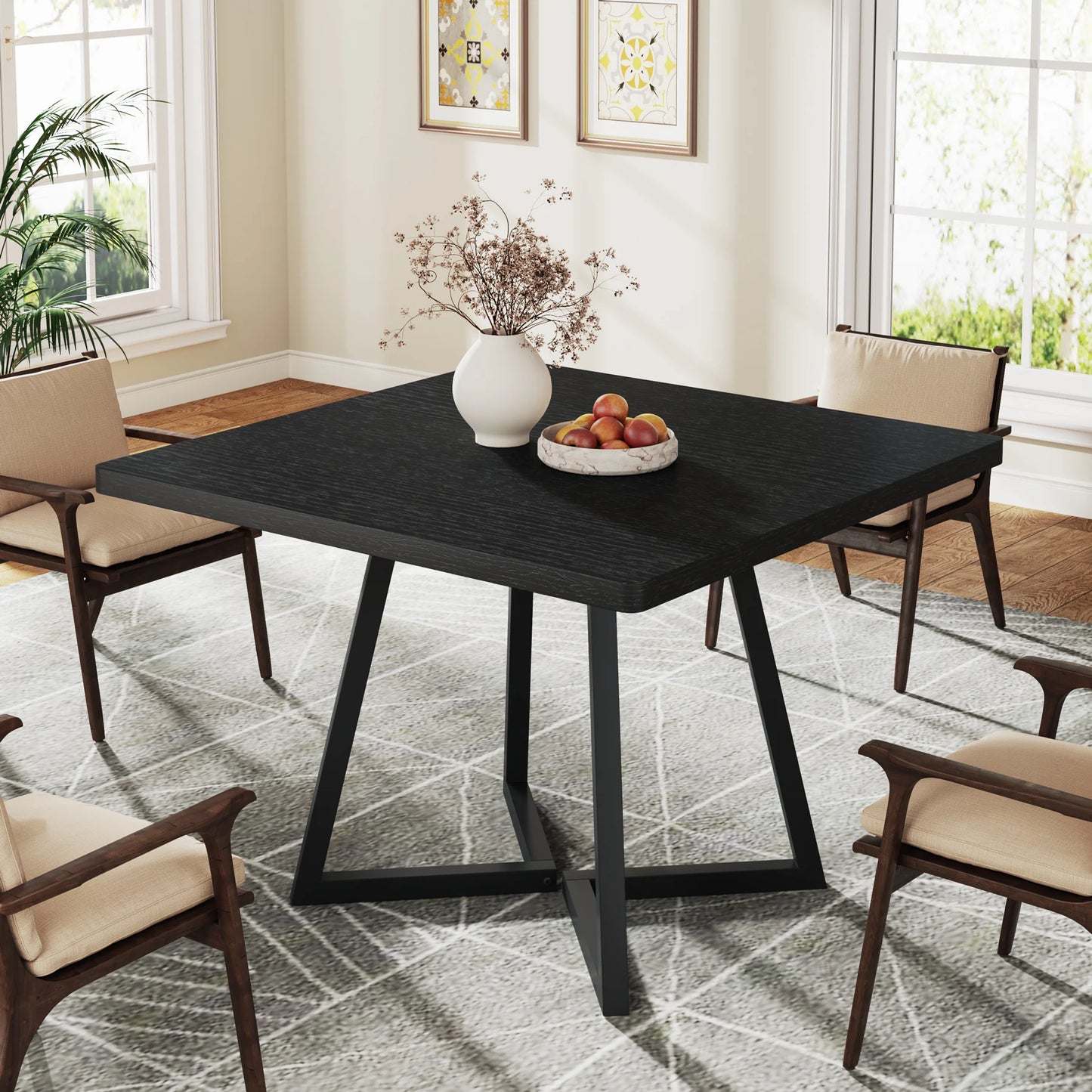 Tribesigns Square Dining Table For Four With Metal Base