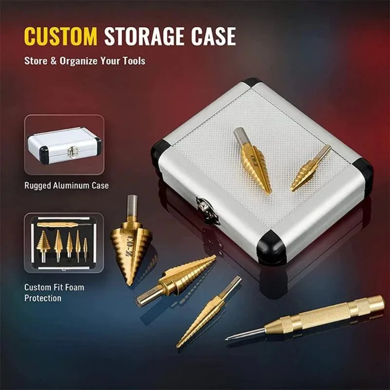 Meyoutown 5 Piece Titanium Coated Step Drill Bit Set