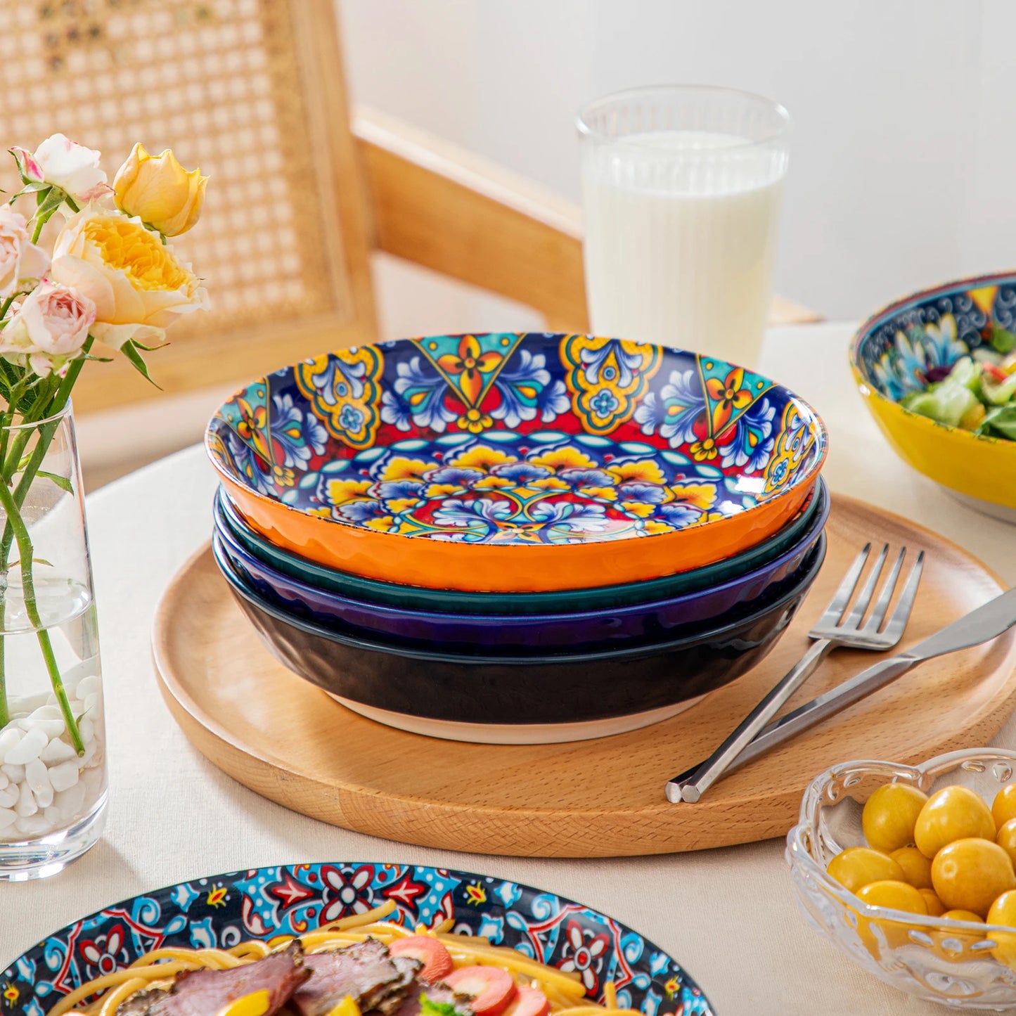 MALACASA Ceramic Dinnerware Set Bohemian Style Tableware for Six