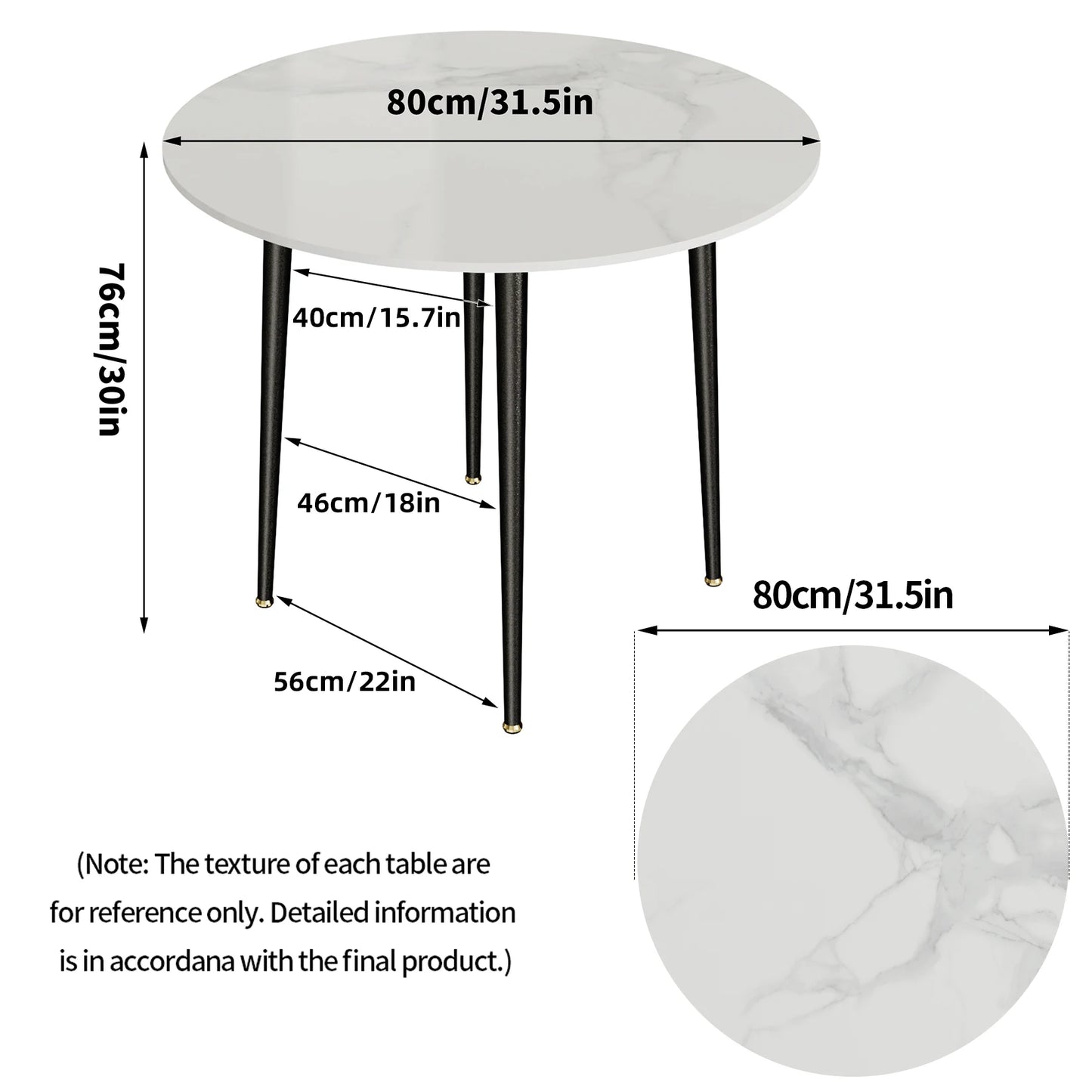 Marble Top Round Dining Table With Metal Frame For Four