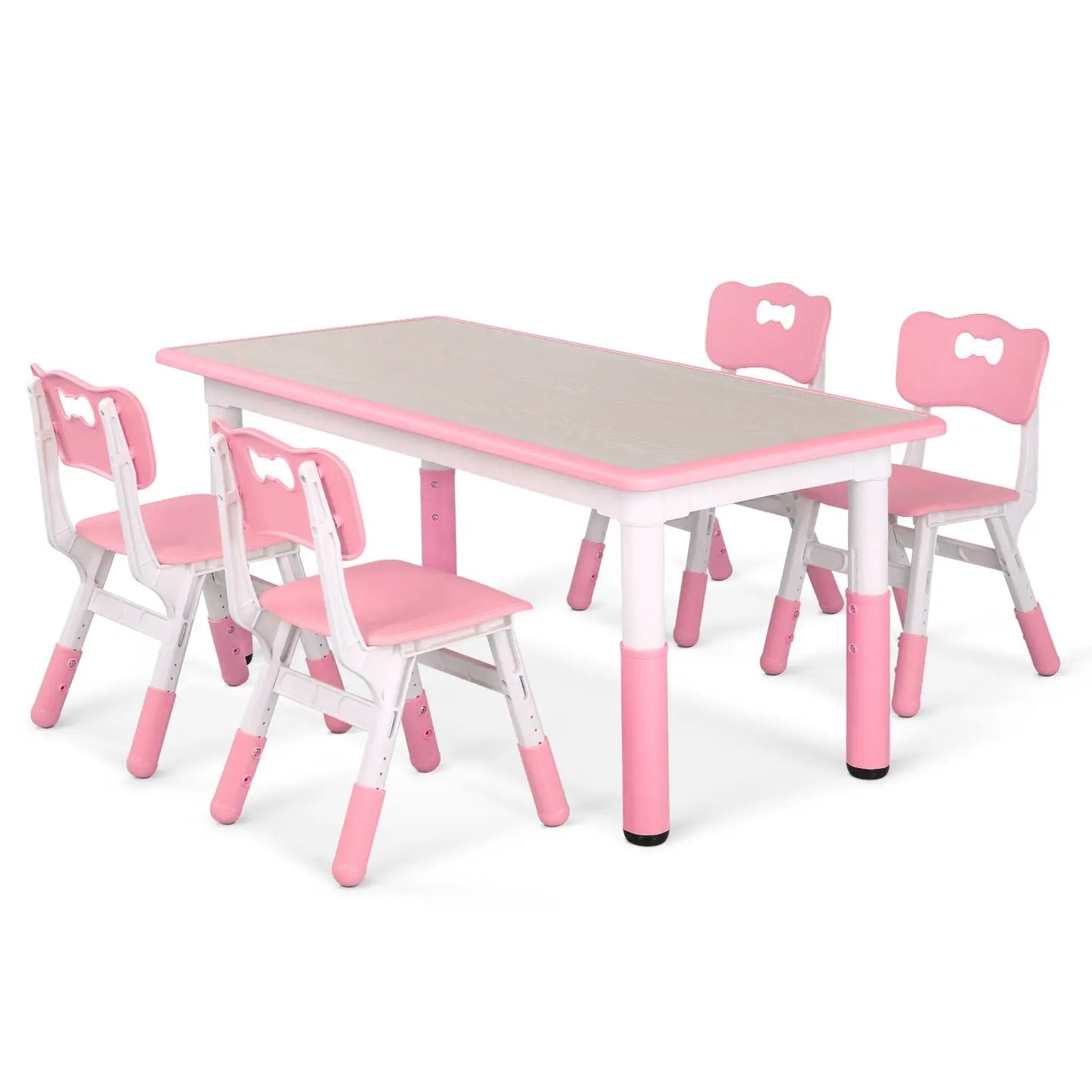 Rectangular Kids Table With 6 Chairs Set Height Adjustable