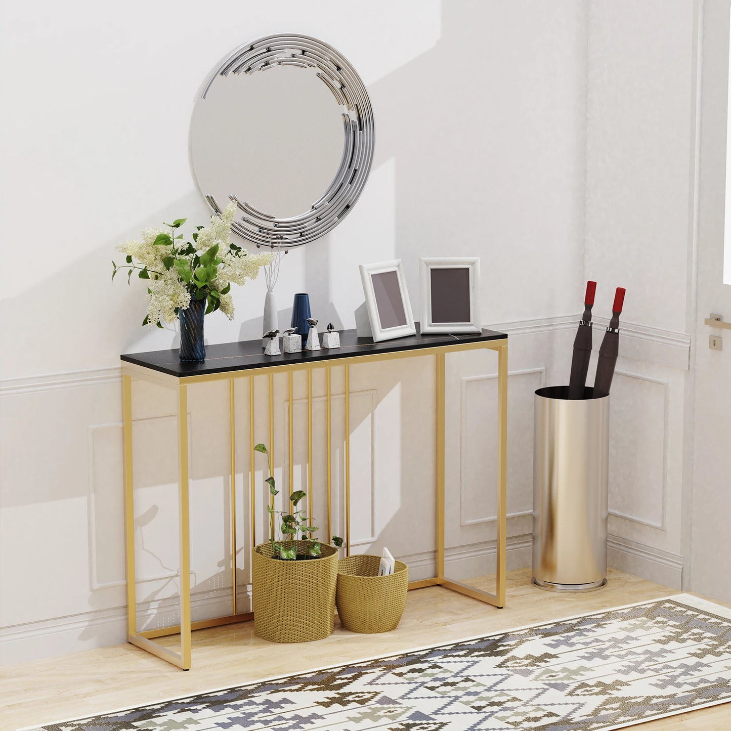 BINGOPAW Minimalist Marble Console Table With Metal Frame