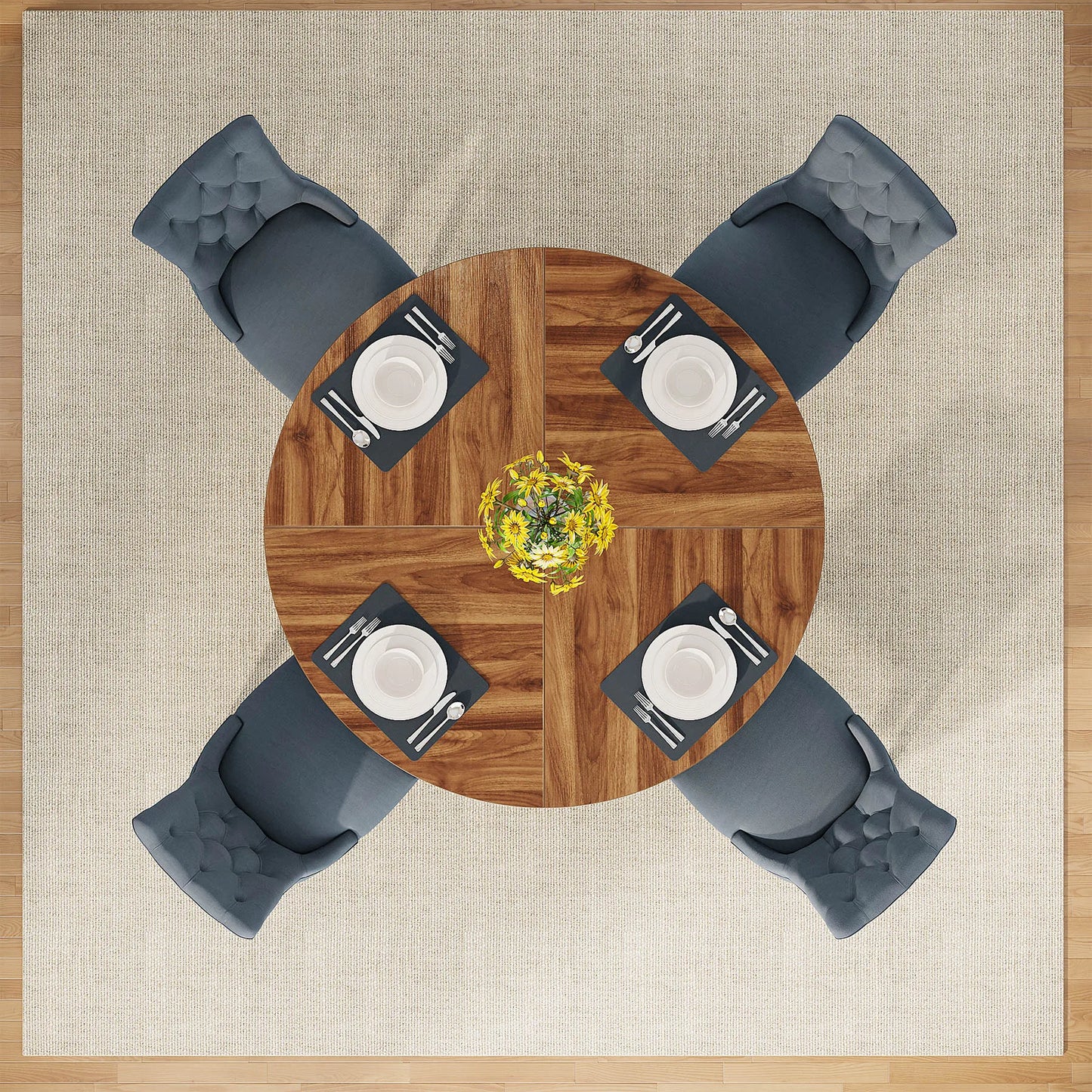 Tribesigns Round Dining Table for Four Kitchen Farmhouse Dining Room