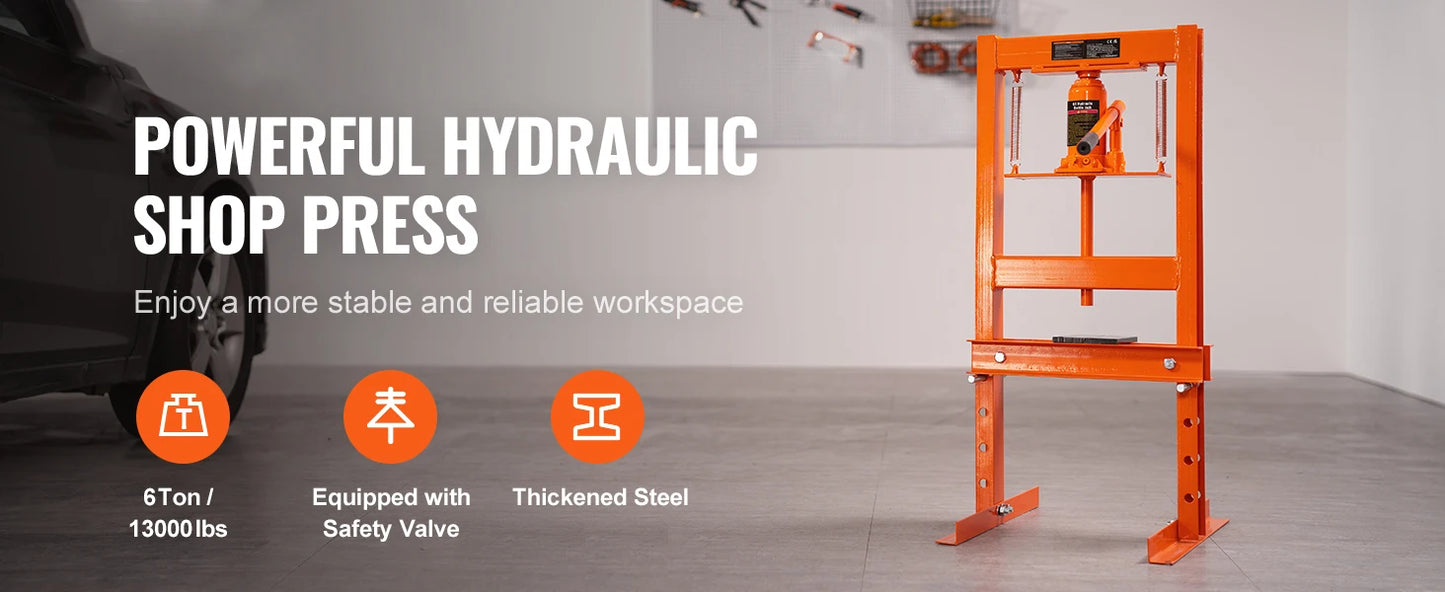 SucceBuy 6 Ton H Frame Hydraulic Shop Press for Garage