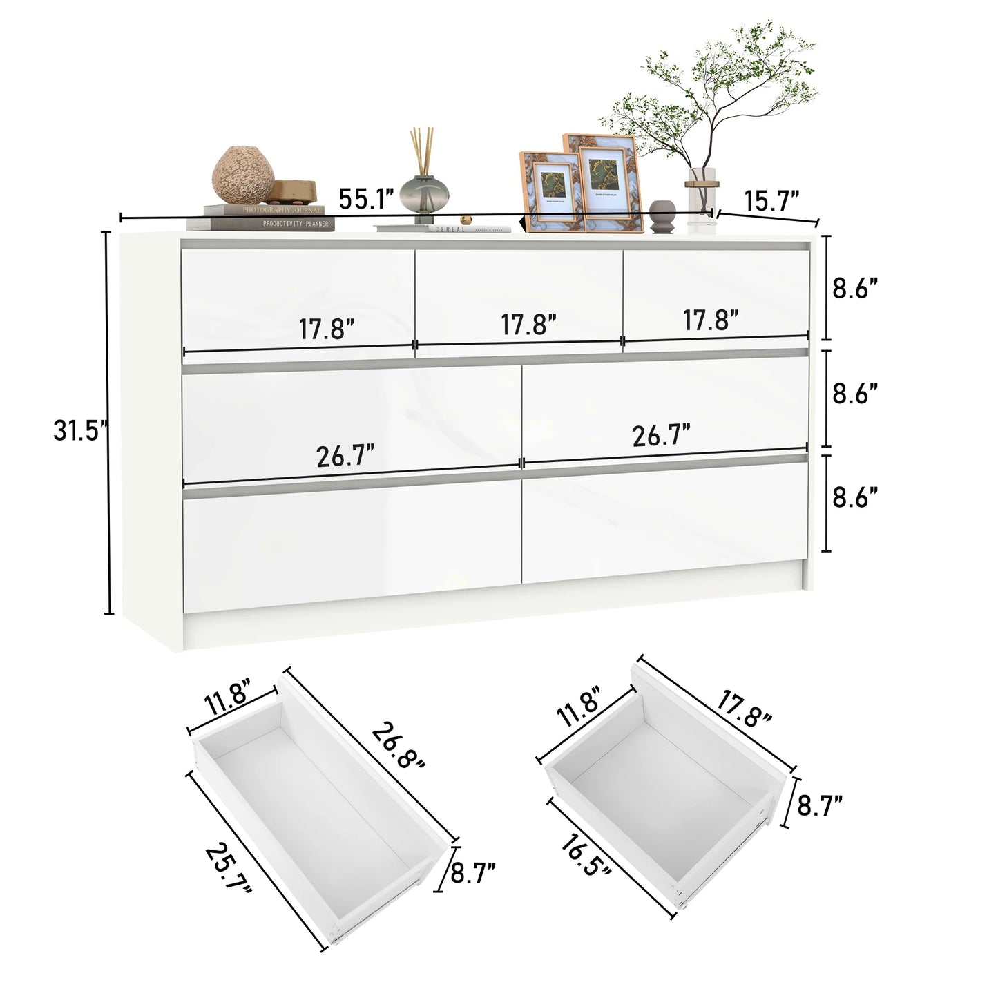 QiaoShiRen 7 Drawer Dresser Modern Wood Chest for Bedroom