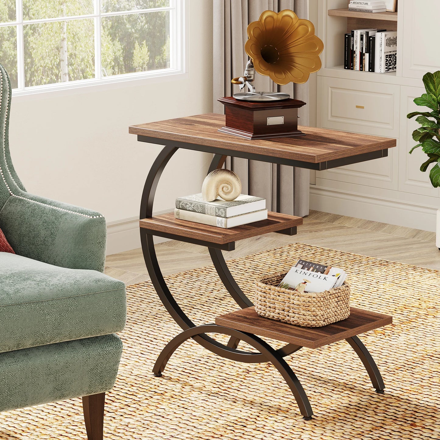 Tribesigns Industrial 3 Tier C Shaped End Table with Storage