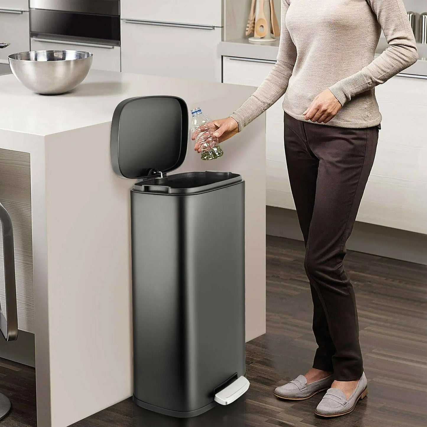 Rectangular Trash Can With Soft Close Pedal Stainless Steel