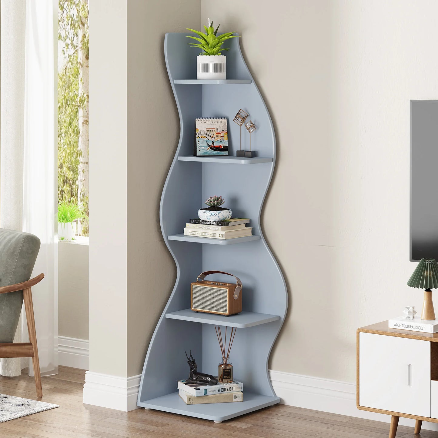 Tribesigns 5 Tier Corner Shelf Wall Bookshelf Plant Stand