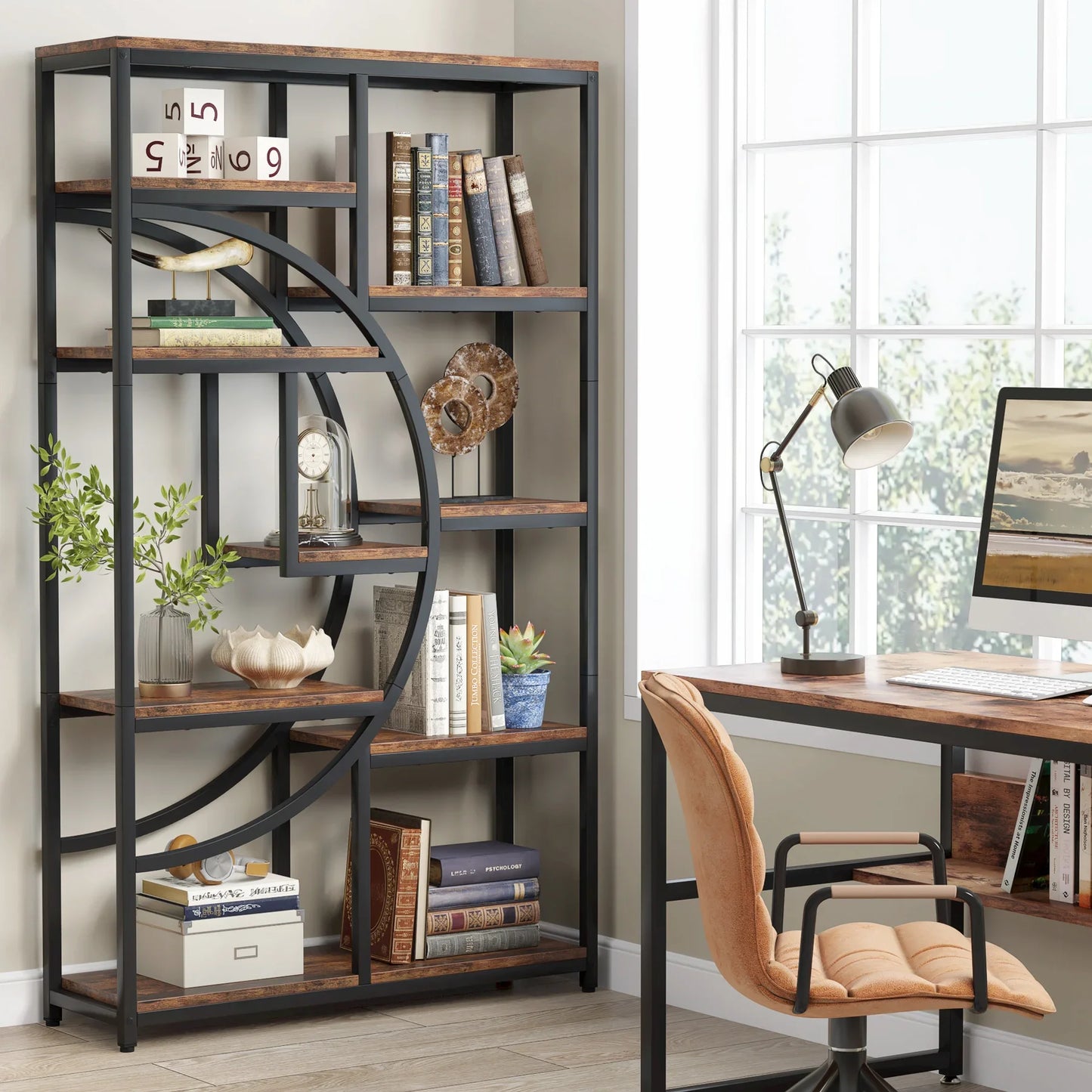 Tribesigns 5 Tier Industrial Bookshelf Etagere Freestanding Bookcase