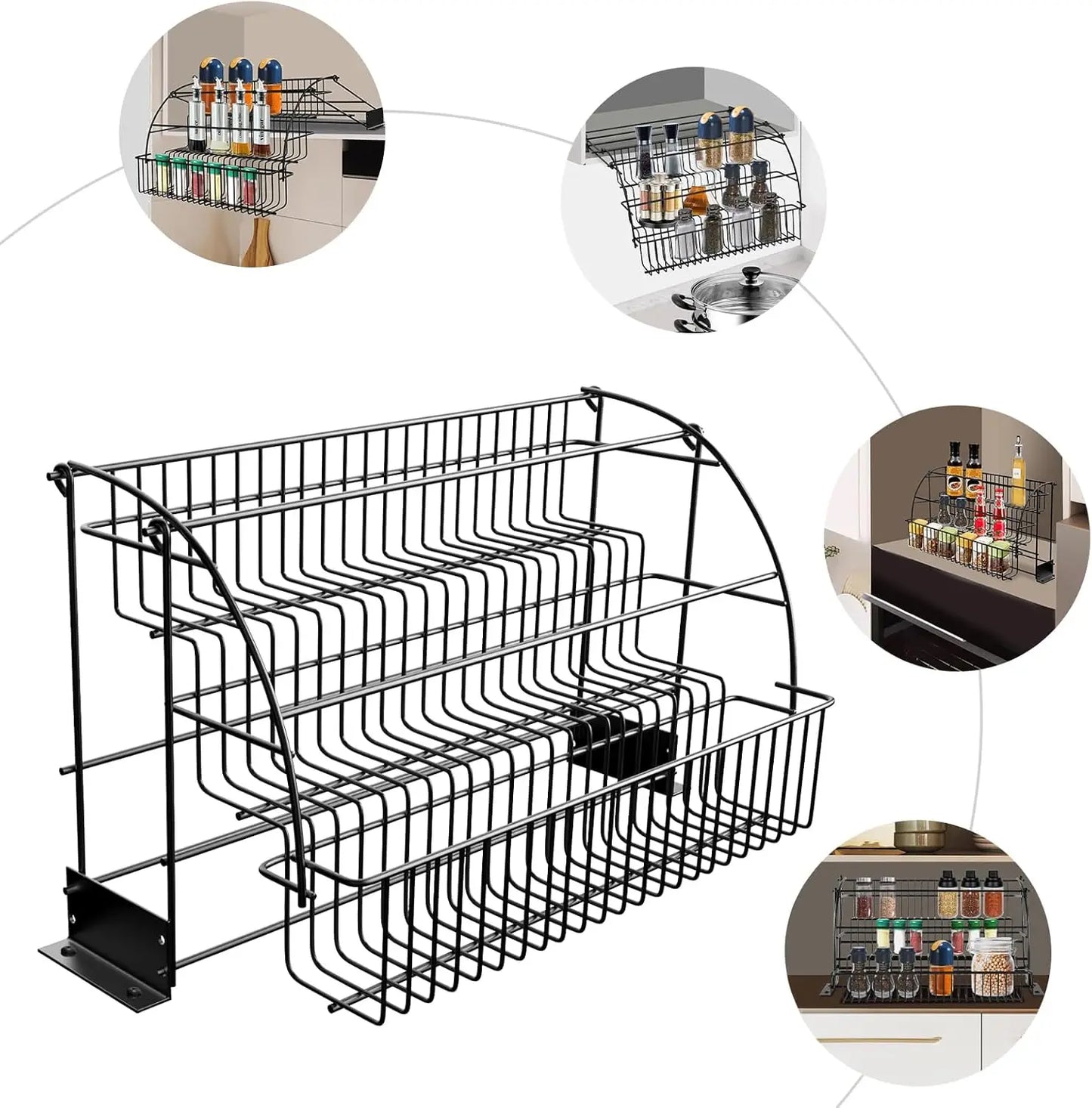 Bymaocar Three Tier Adjustable Pull Down Spice Rack Kitchen Storage