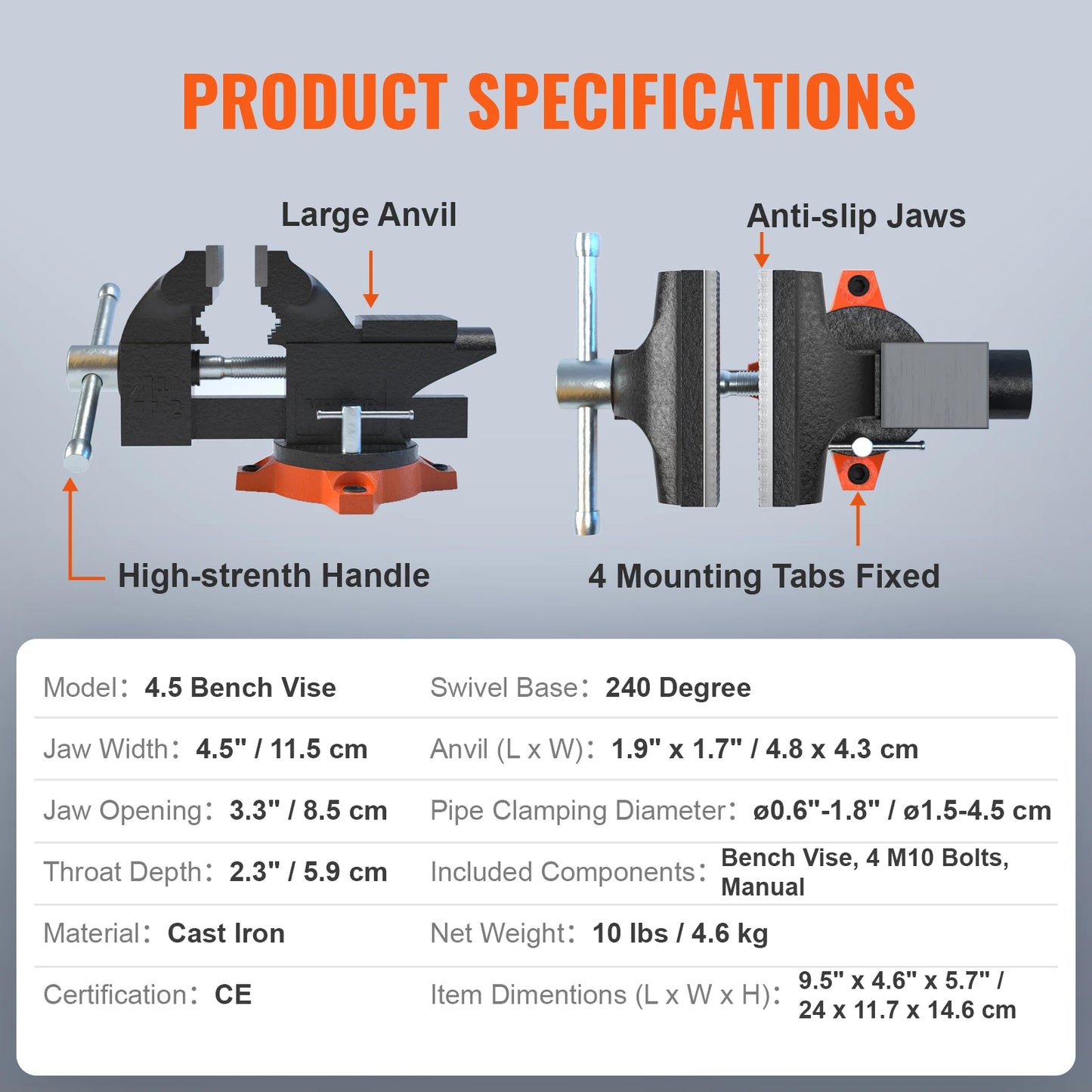 SucceBuy Bench Vise Heavy Duty Cast Iron With Swivel Base