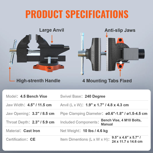 SucceBuy Bench Vise Heavy Duty Cast Iron With Swivel Base
