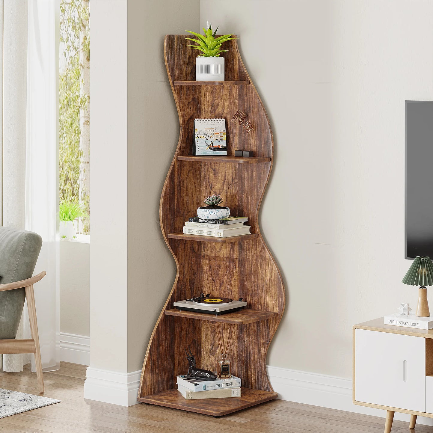 Tribesigns 5 Tier Corner Shelf Wall Bookshelf Plant Stand