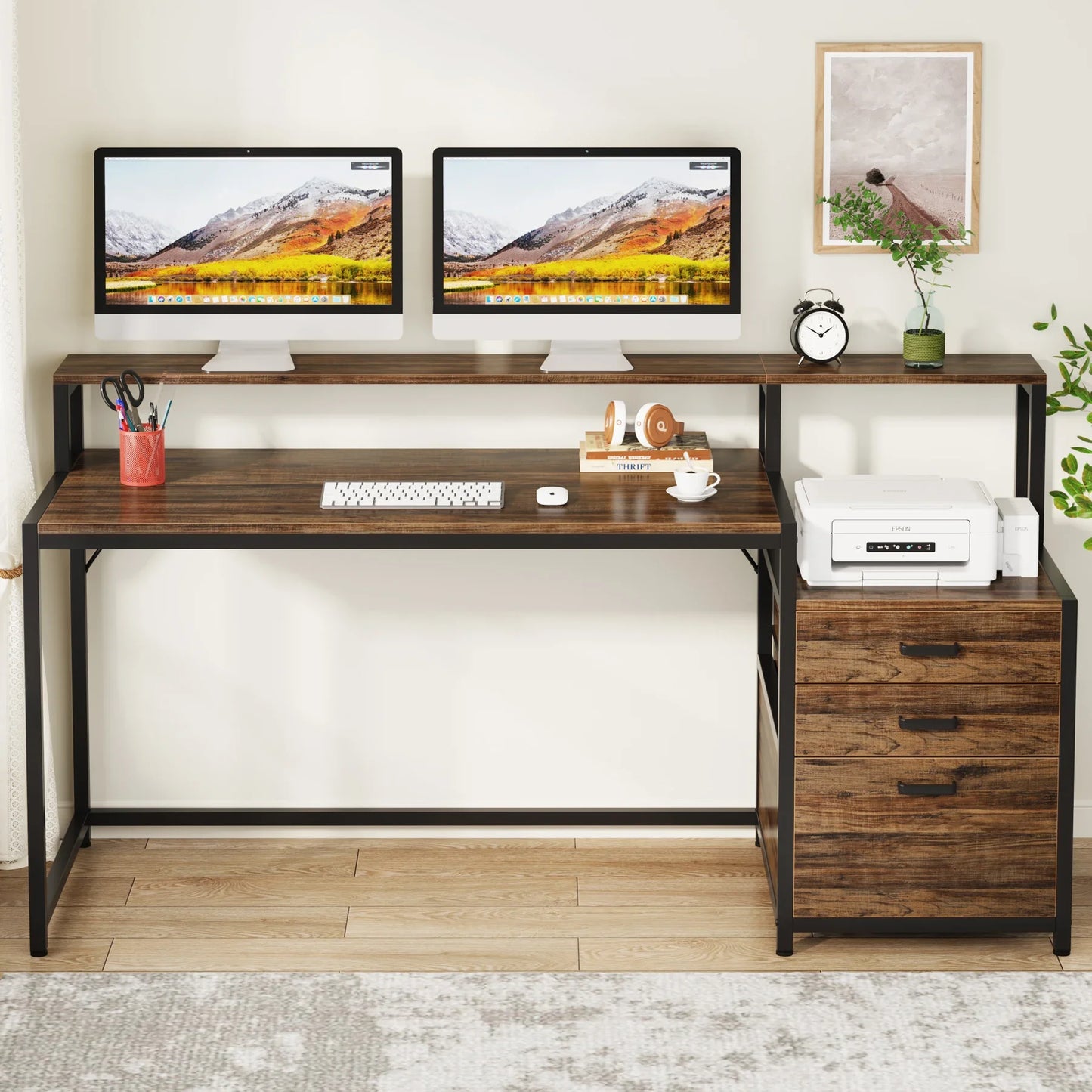 Tribesigns Computer Desk With File Drawer And Monitor Stand