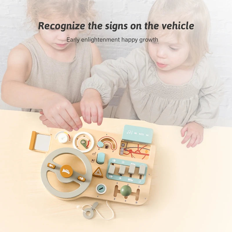Montessori Baby Wooden Car Steering Wheel Activity Busy Board Education