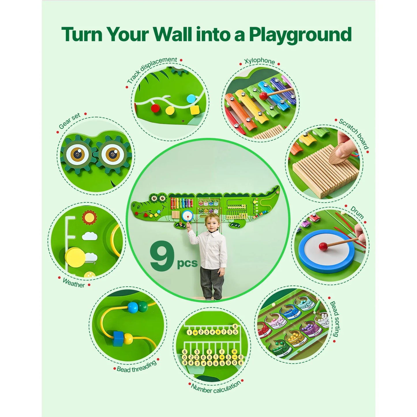 SucceBuy Crocodile Theme Busy Board for Kids Montessori Learning Puzzle