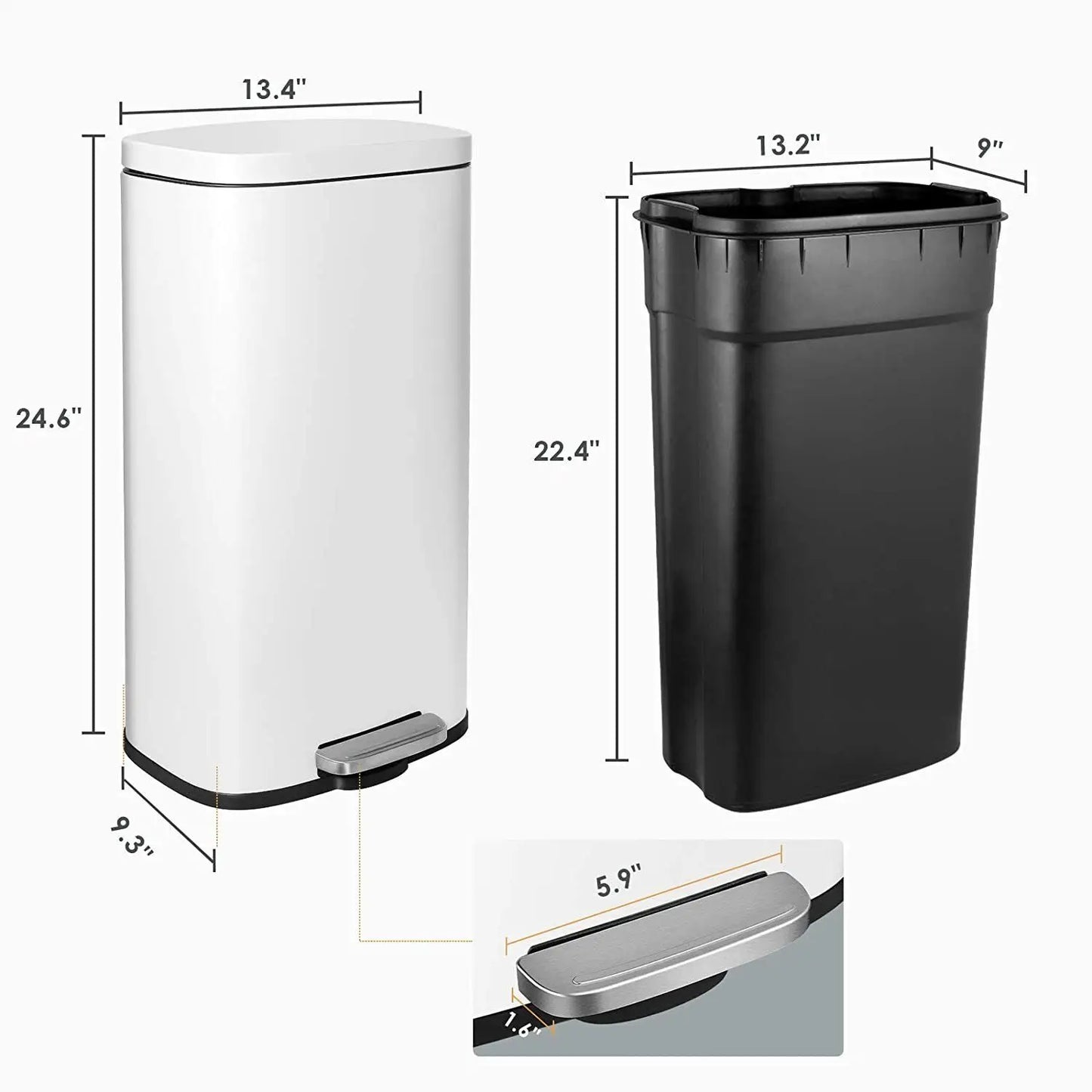 Rectangular Trash Can With Soft Close Pedal Stainless Steel