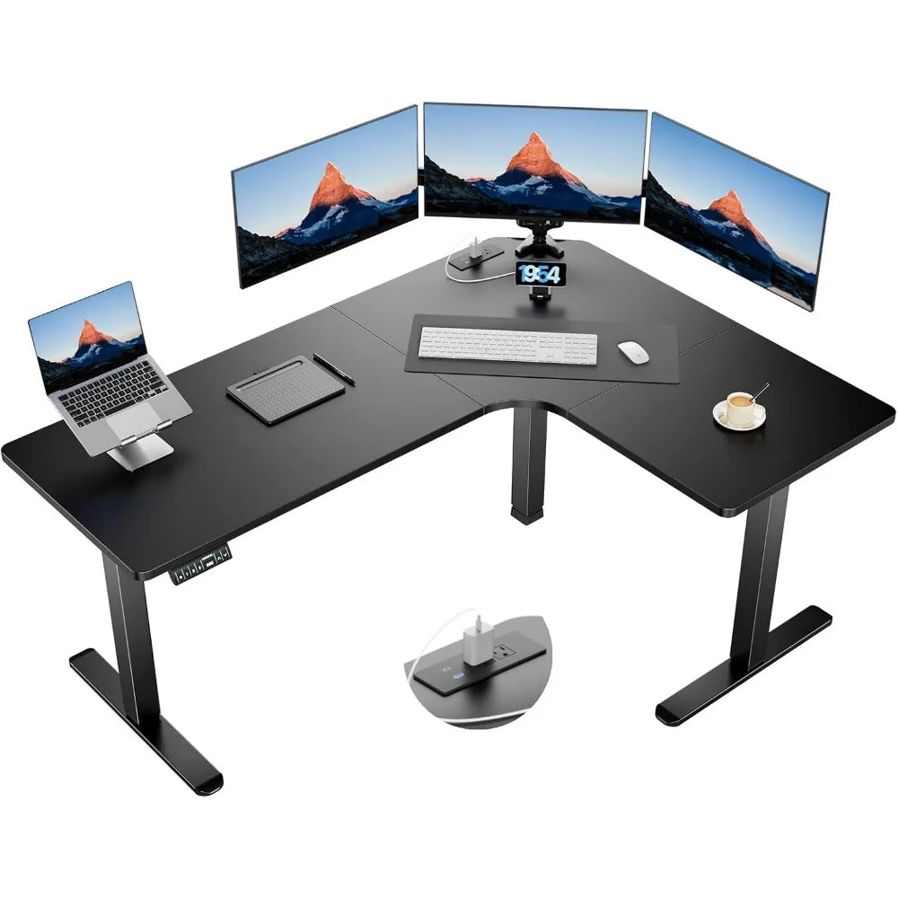 ZHUXIANG L Shaped Standing Desk With Built In Power Outlets