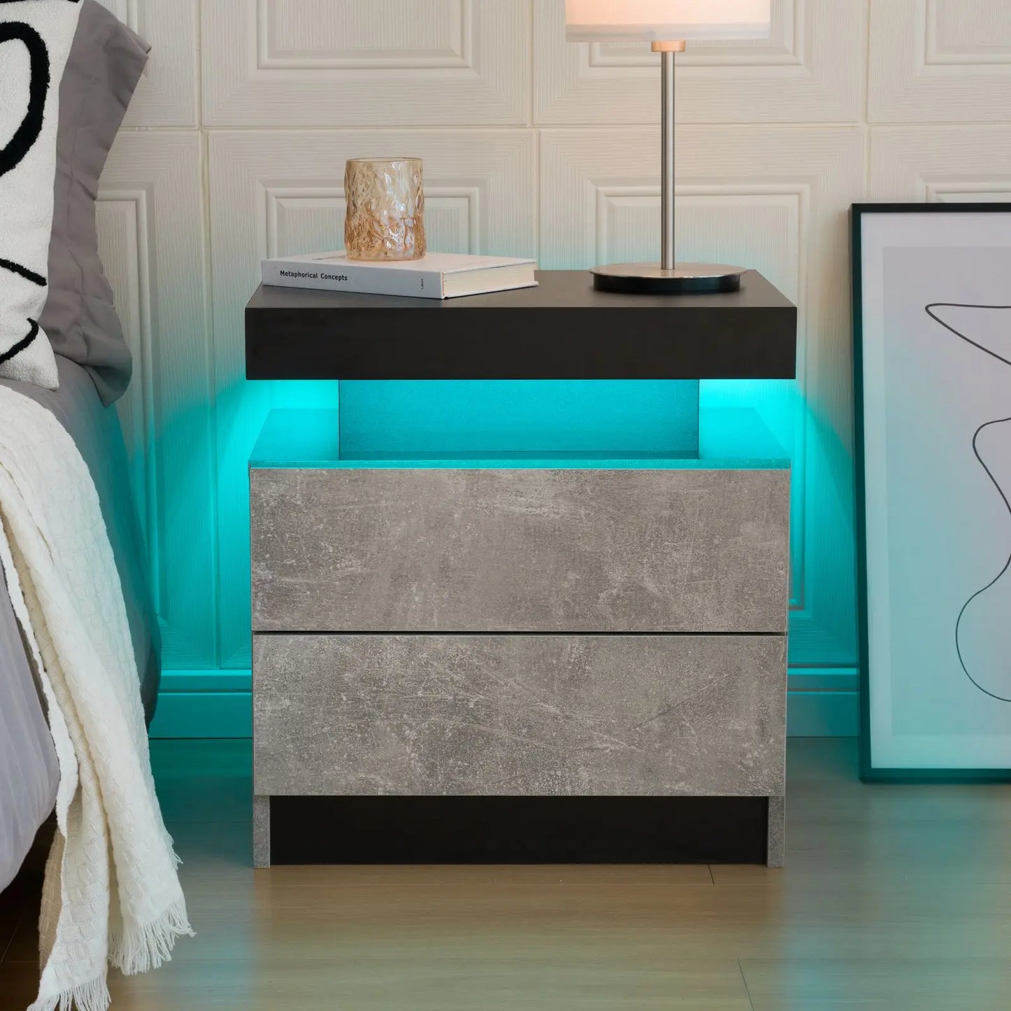 Cubehom LED Nightstands With 2 Drawers And RGB Lights