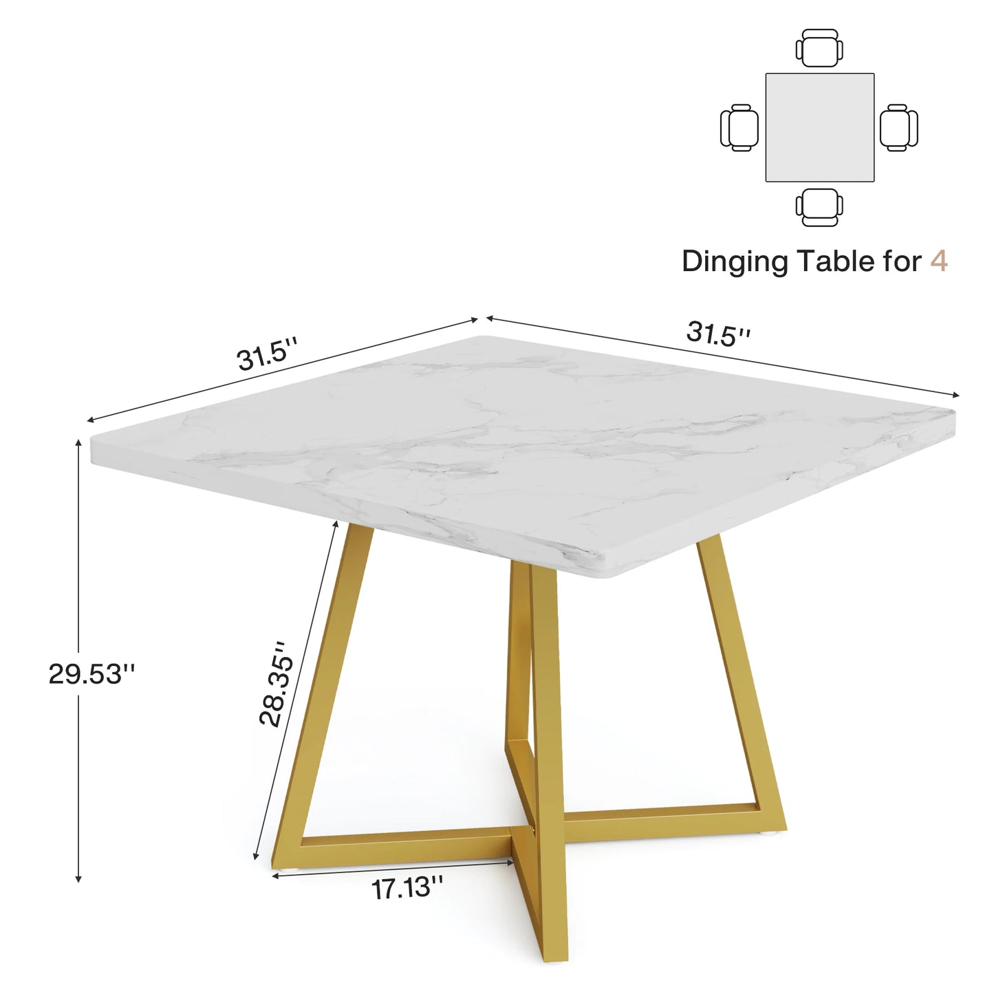 Tribesigns Square Dining Table For Four With Metal Base