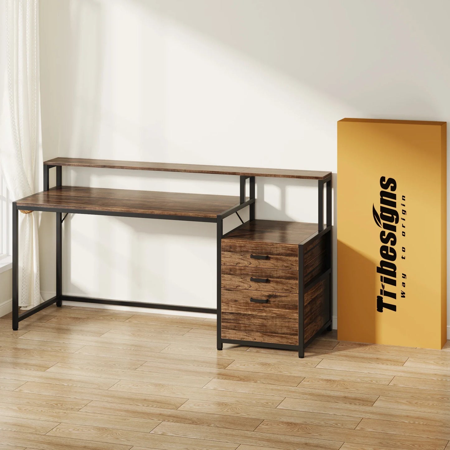 Tribesigns Computer Desk With File Drawer And Monitor Stand