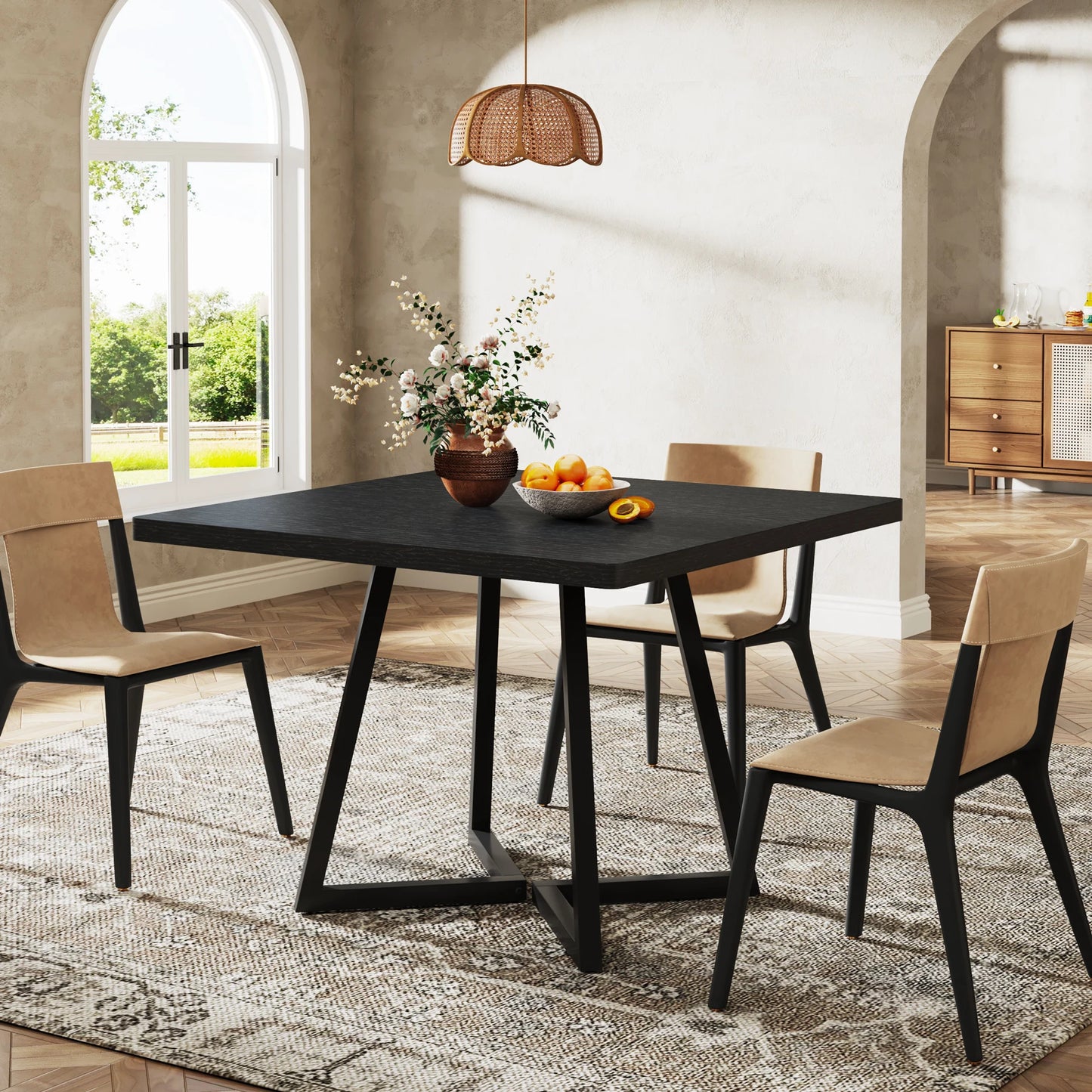 Tribesigns Square Dining Table for 4, 31.5" Industrial Dinner Table with Metal Base, Wood Kitchen Table for Dining Room