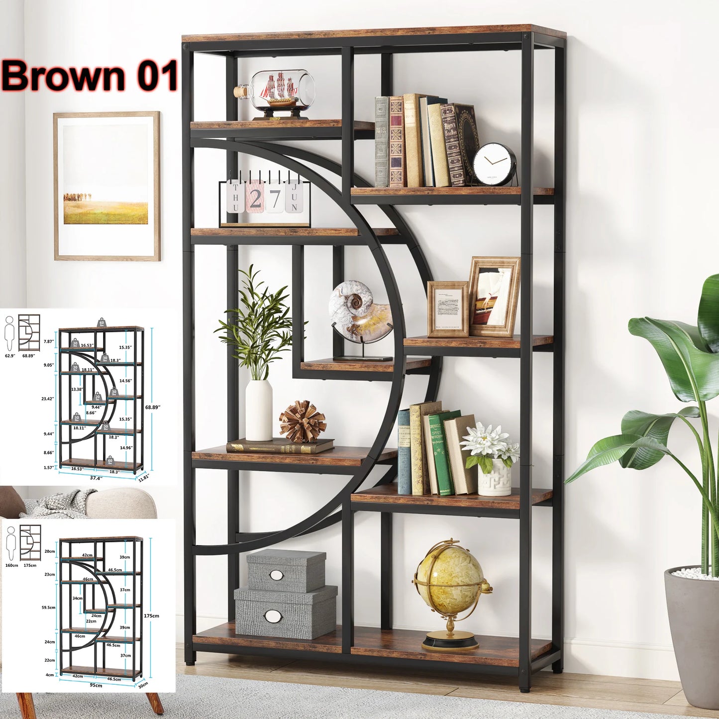 Tribesigns 5 Tier Industrial Bookshelf Etagere Freestanding Bookcase