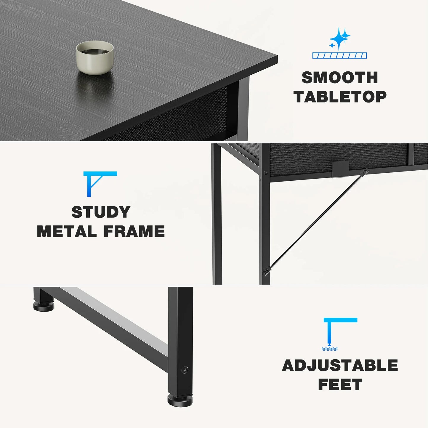 JHK Modern Office Desk Fabric Storage Drawers And Metal Frame