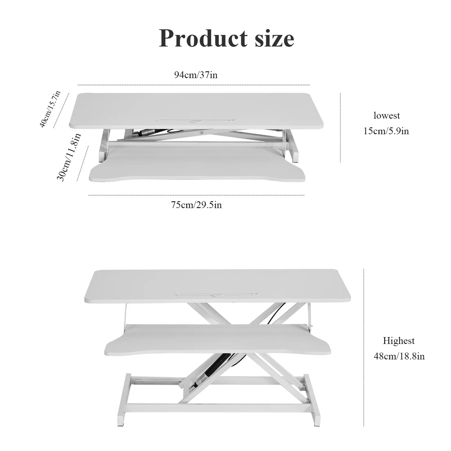 37" Wide Stand Up Desk Riser, Home Office Height Adjustable Standing Desk Converter