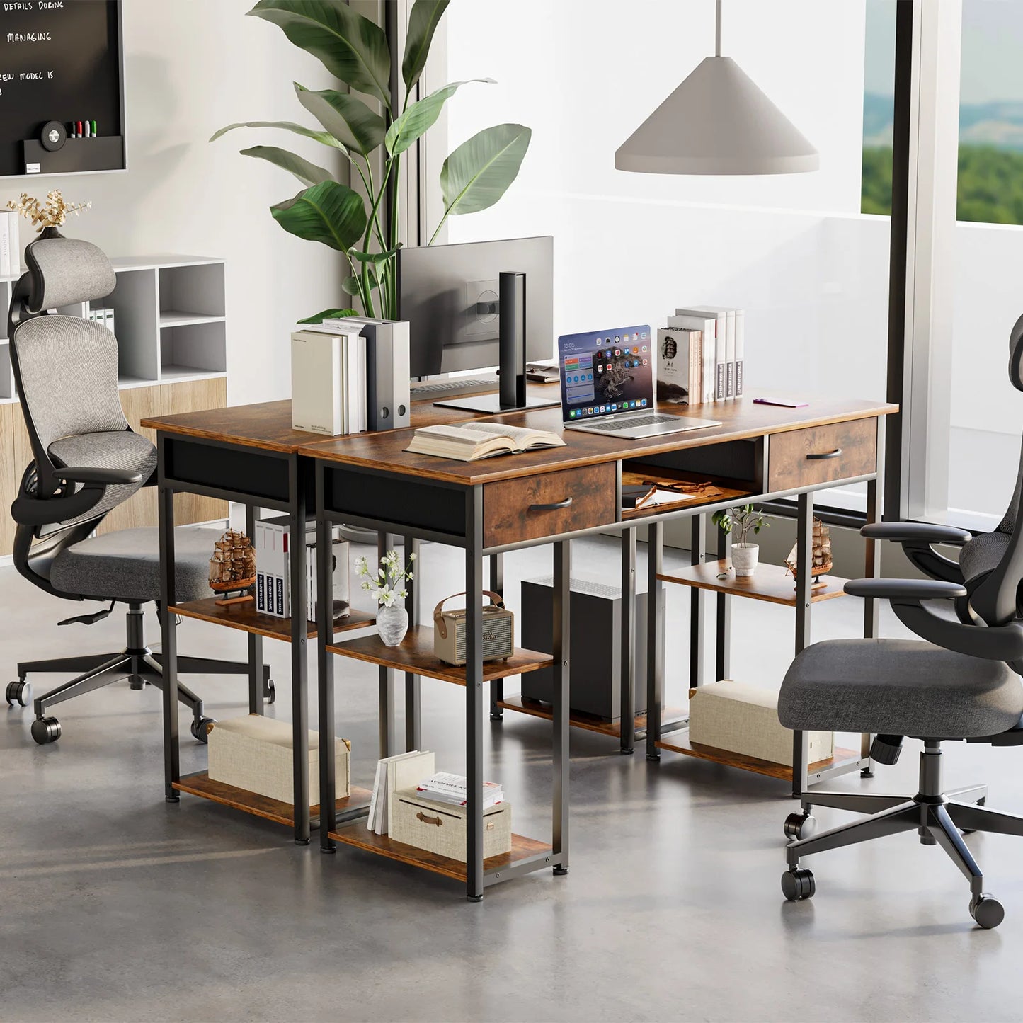 JHK Gaming Desk With Fabric Drawers Storage And Metal Frame
