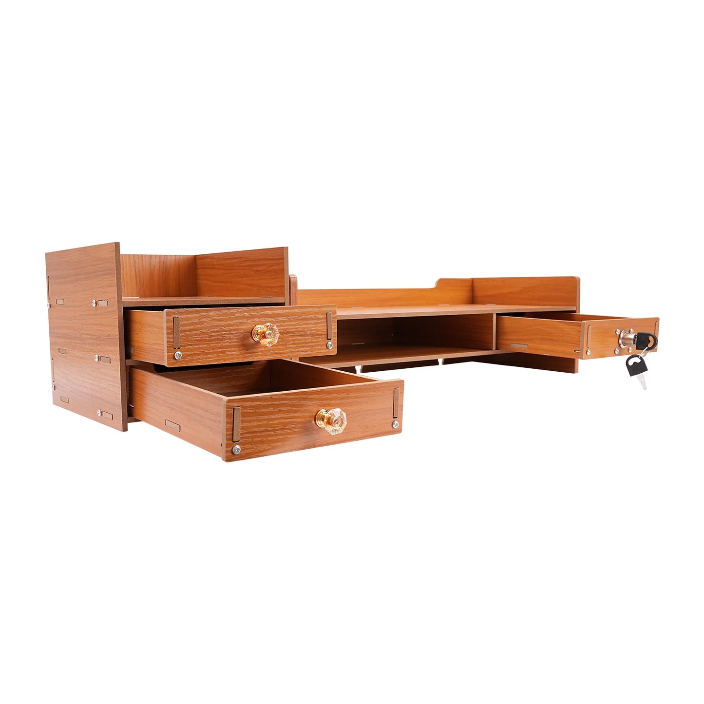 Wood Monitor Stand Riser 2-Tier Drawer for PC Desk Ergonomic