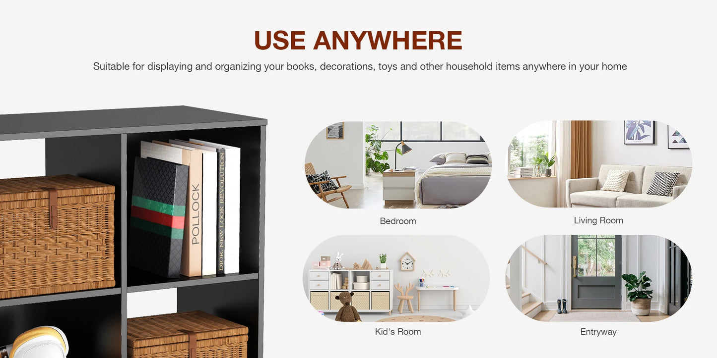 JHK 9 Cube Wood Storage Organizer Bookcase Open Shelf Living Room Home Office