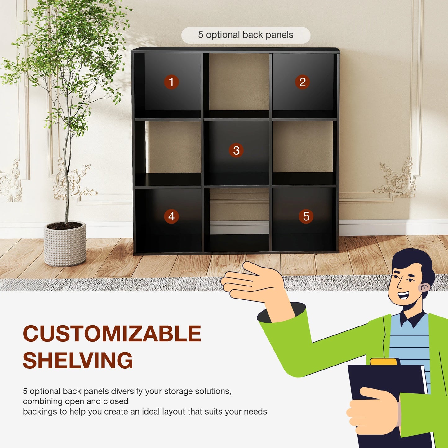 JHK 9 Cube Storage Organizer Open Bookcase For Living Room