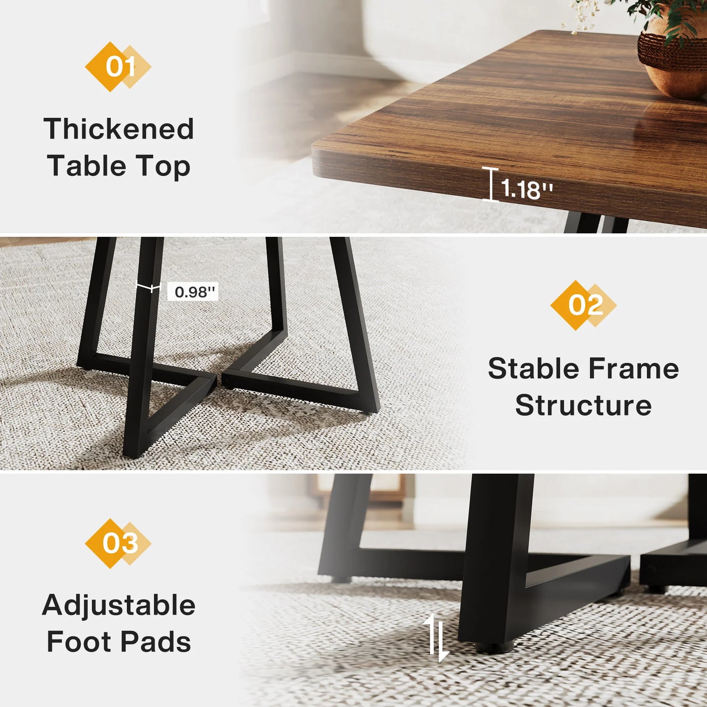 Tribesigns Square Dining Table For Four With Metal Base