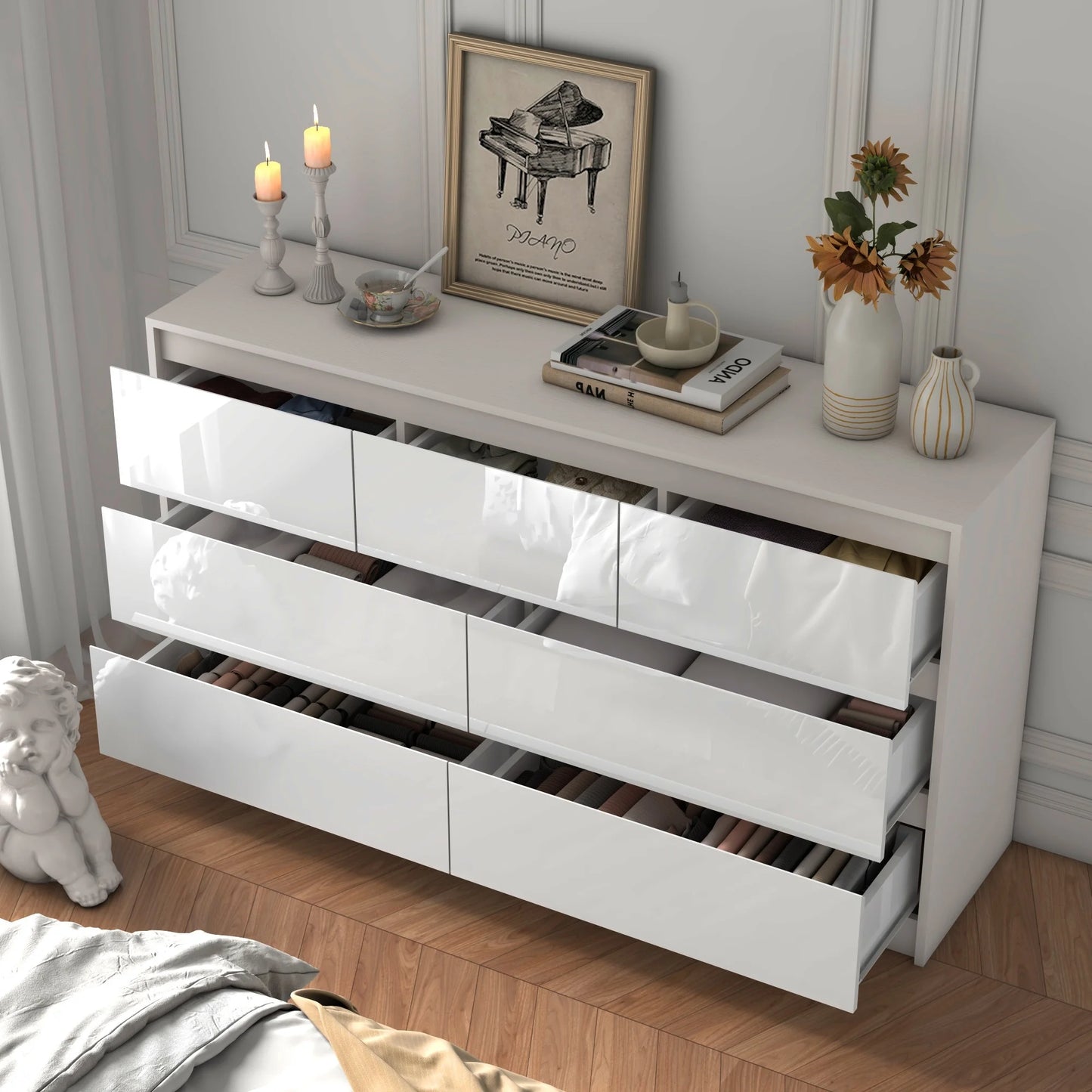 QiaoShiRen 7 Drawer Dresser Modern Wood Chest for Bedroom