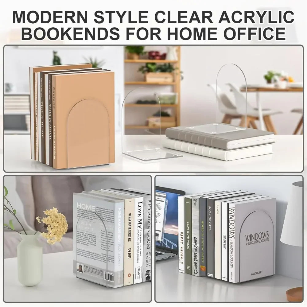 Hign-concerned 4-Piece Acrylic Bookends Set for Desks and Shelves