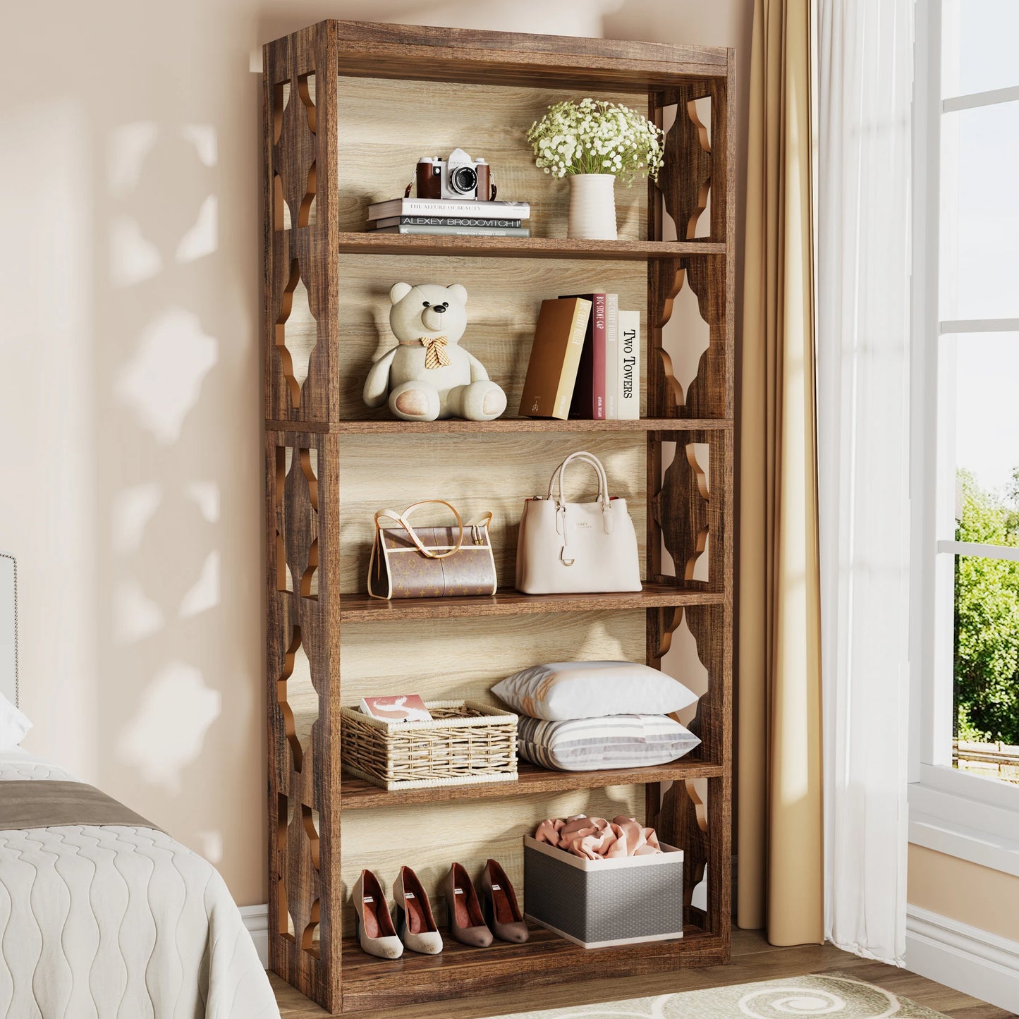 Tribesigns 6-Tier Bookcase, 71 Inches Industrial Bookshelves and Bookcases, Floor Standing 5 Shelf Display Storage Shelves