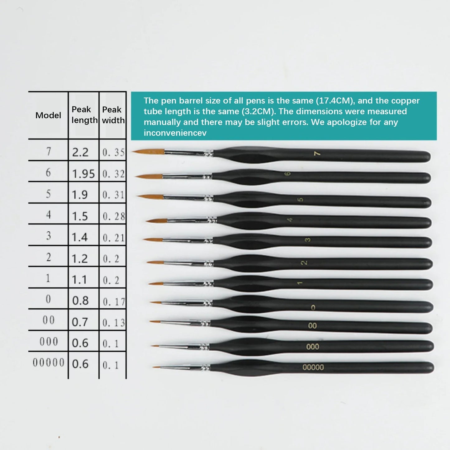 Fine Tip Nylon Paint Brush Set For Acrylic And Miniatures