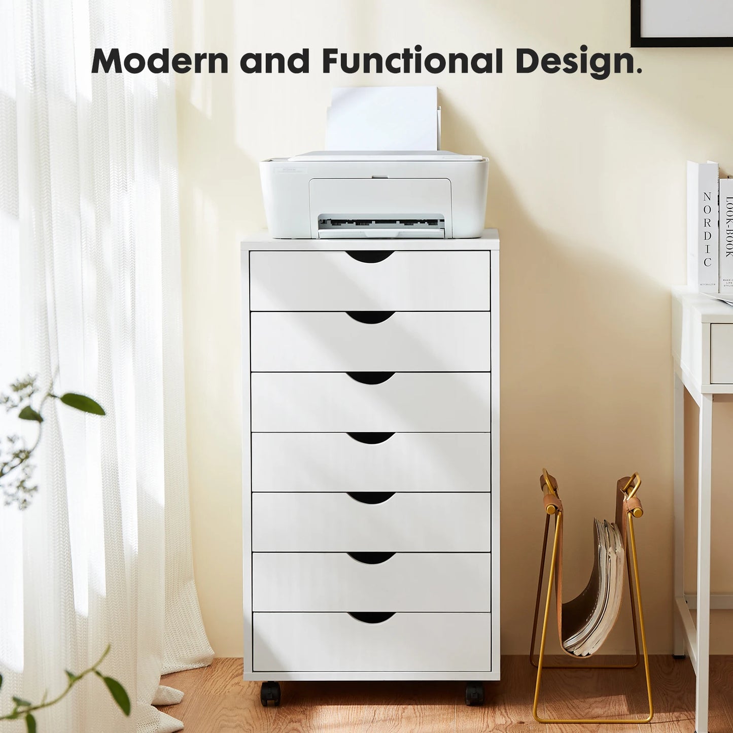 JHK Wooden 7 Drawer Chest Nightstand Storage Cabinet On Wheels