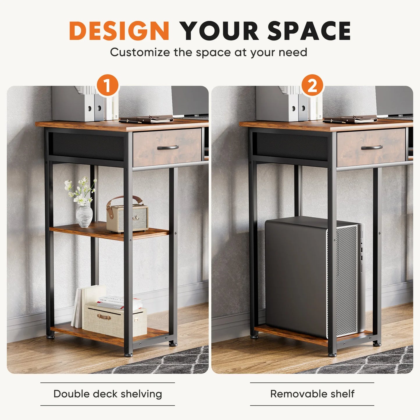 JHK Gaming Desk With Fabric Drawers Storage And Metal Frame