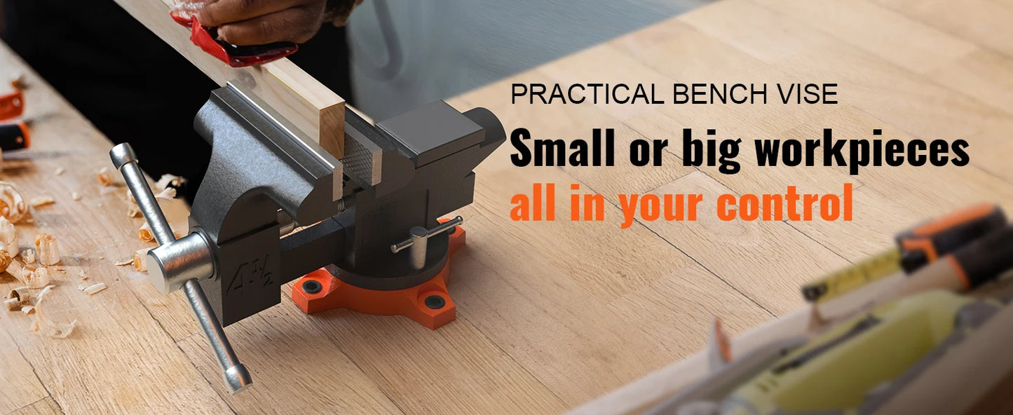 SucceBuy Bench Vise Heavy Duty Cast Iron With Swivel Base