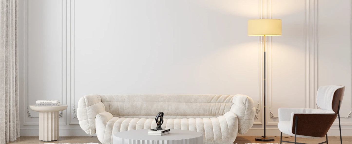 Mid Century Floor Lamp With Fabric Shade Nine Watt Bulb